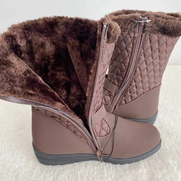 Cherokee Women's Mid Calf Boots, Zip Side, Faux Fur Lining, Brown, Size 9 - Picture 7 of 11